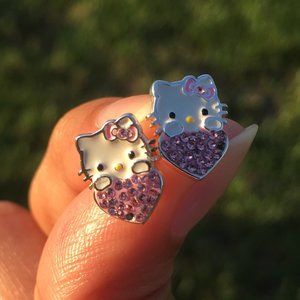 Hello Kitty Silver-Plated Crystal Heart Earrings